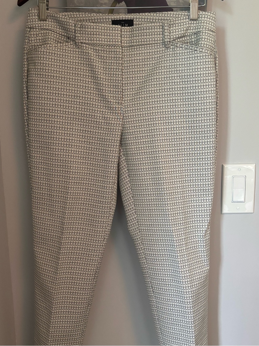 White House Black Market Cropped Micro-Check Ankle Pants in Off-White and Black